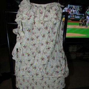 MINE NEW BEIGE FLORAL TANK TOP CAMI RUFFLE DESIGN